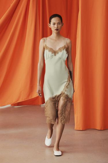 ZW COLLECTION LACE CAMISOLE DRESS - Sea green by Zara