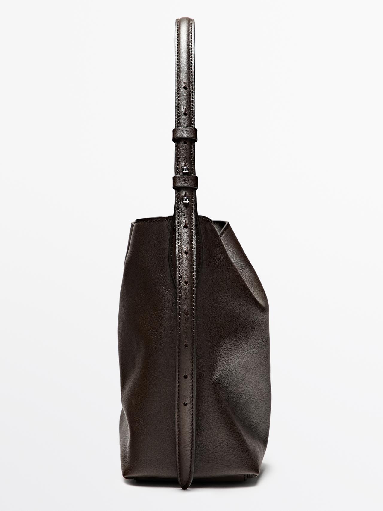 Nappa leather mini bucket bag — Brown