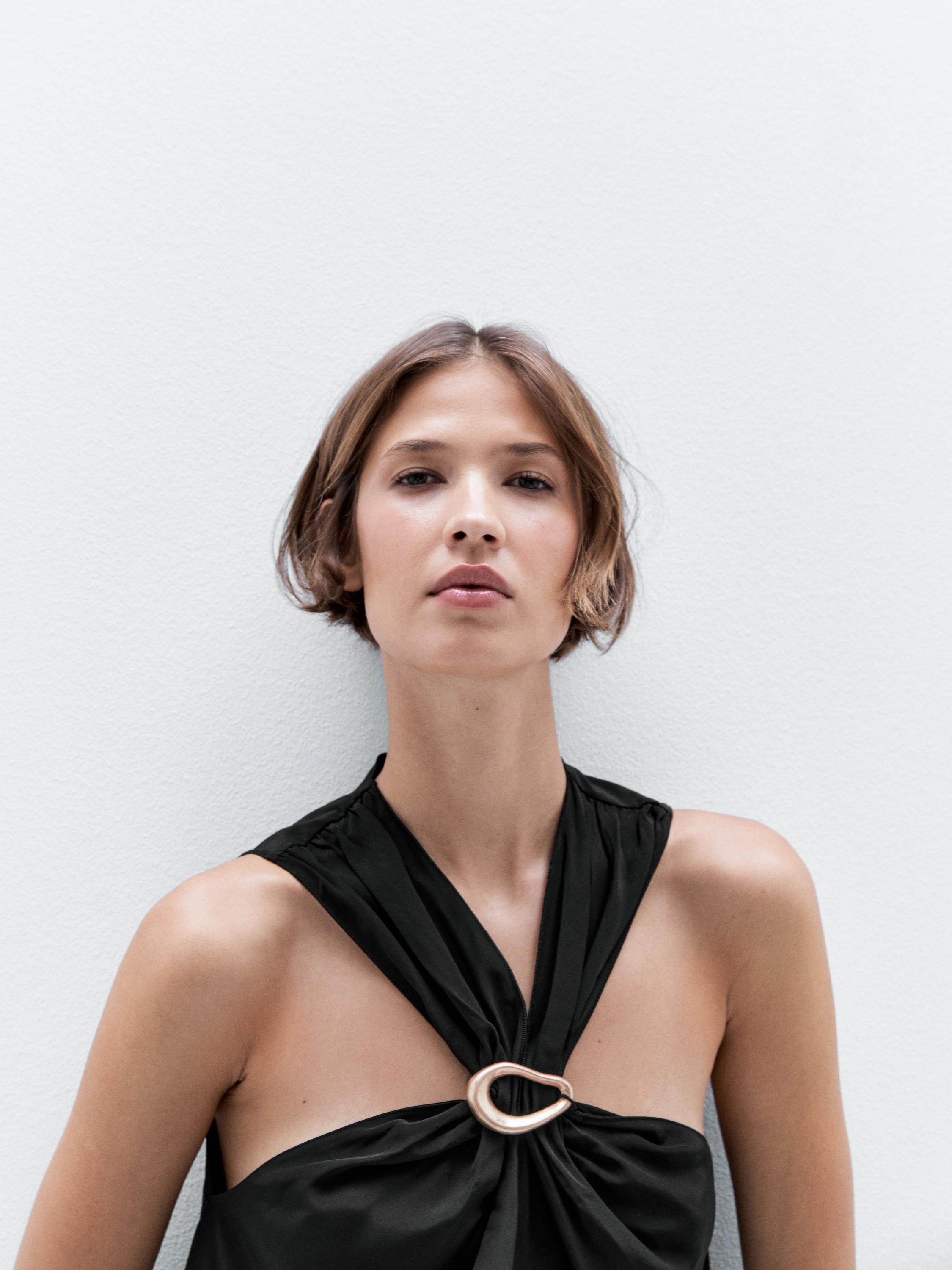 Halter top with removable brooch detail