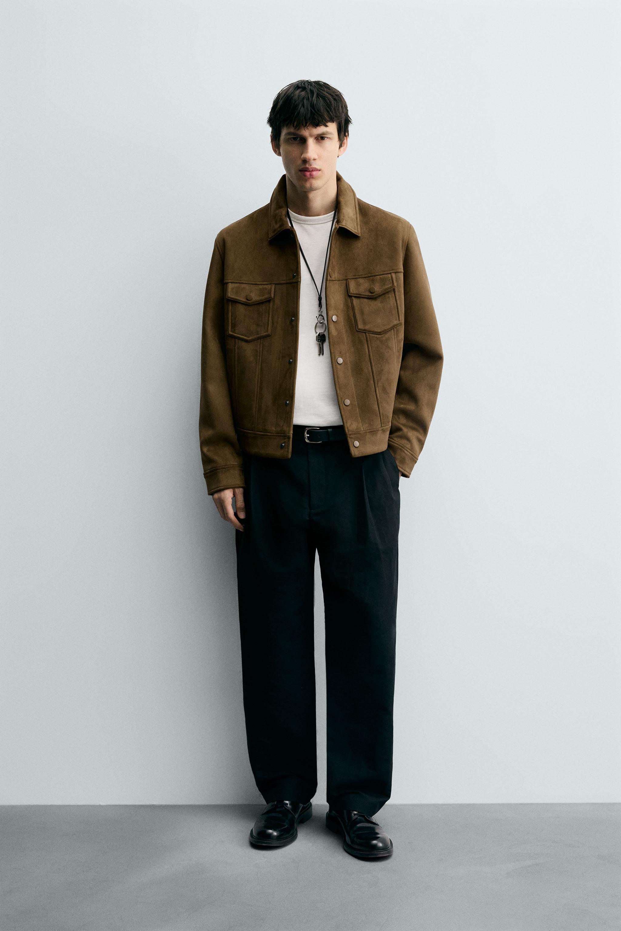 JAQUETA EFEITO SUEDE REGULAR FIT - castanho | ZARA Brasil