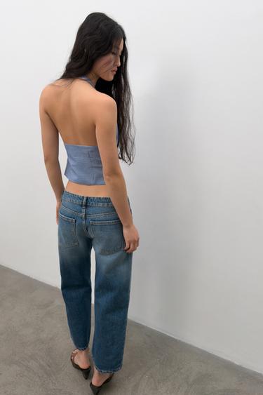 GINGHAM HALTER TOP - Navy / White by Zara - Image 4