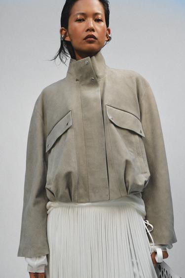 CHAQUETA PIEL ANTE ZW COLLECTION LIMITED EDITION - Gris perla de Zara