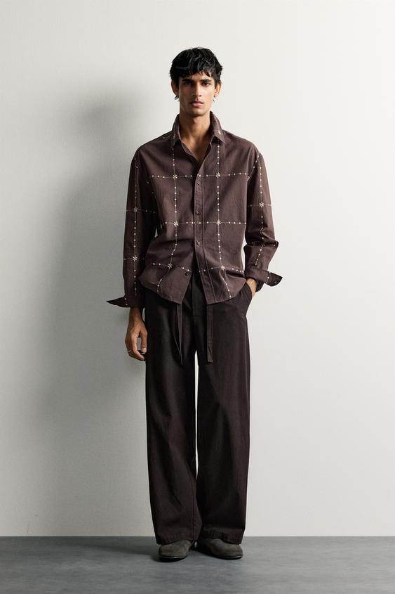 GEOMETRIC EMBROIDERED RELAXED FIT SHIRT - Brown by Zara - Image 0