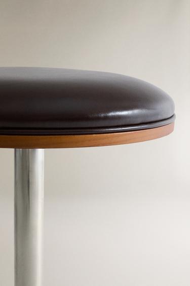 LEATHER AND STAINLESS STEEL STOOL - Chocolate brown by Zara - Image 2