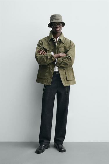 BLOUSON DÉLAVÉ MULTI-POCHES - Marron foncé de Zara