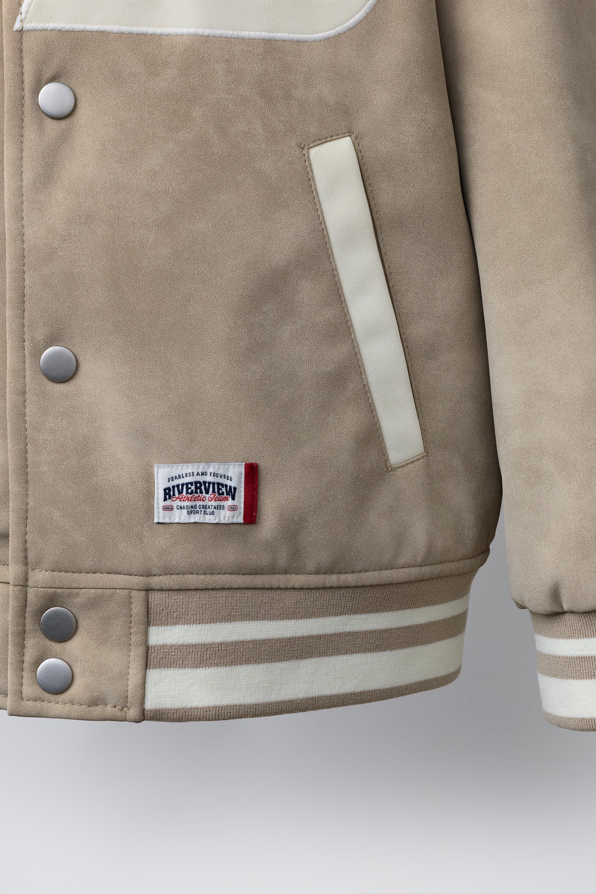 BLOUSON BOMBER EFFET DAIM AVEC INSCRIPTION