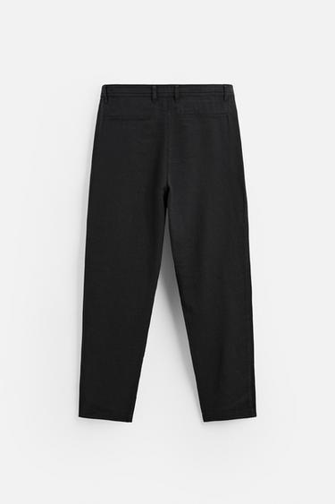 COTTON/LINEN TROUSERS - Black by Zara