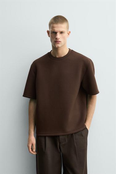 Zara RELAXED FIT TECHNICAL SWEATSHIRT - Dark brown