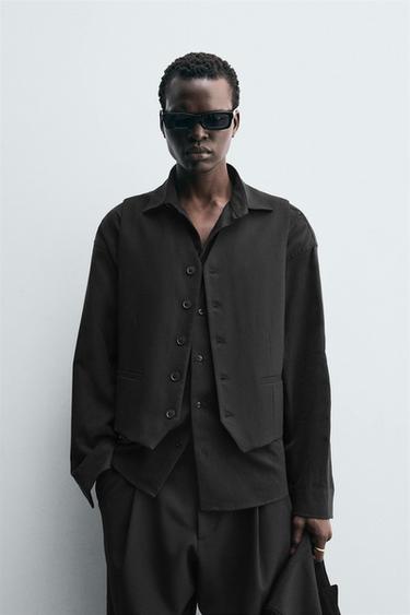 Zara TEXTURED SUIT VEST - Black