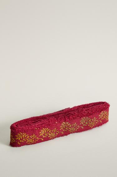 COTTON CHRISTMAS BRANCHES GIFT RIBBON — Red 2
