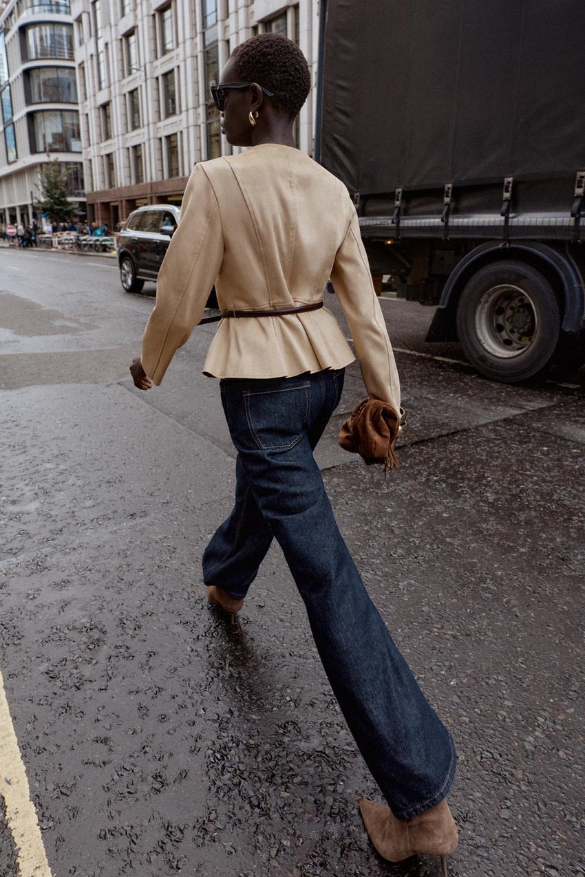 FAUX SUEDE BELTED PEPLUM JACKET