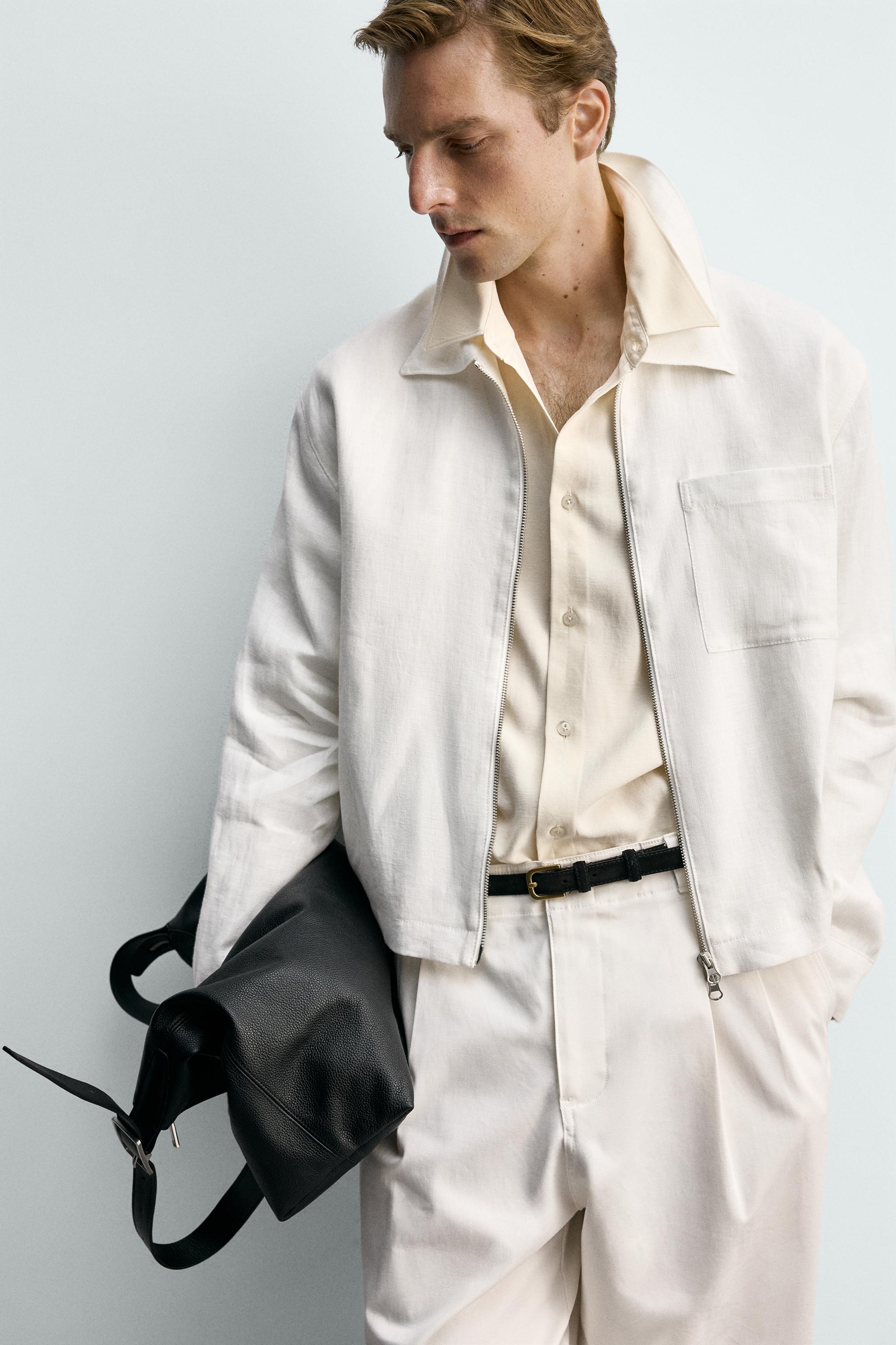 リネン100%ジップアップジャケット - ホワイト | ZARA Japan / 日本