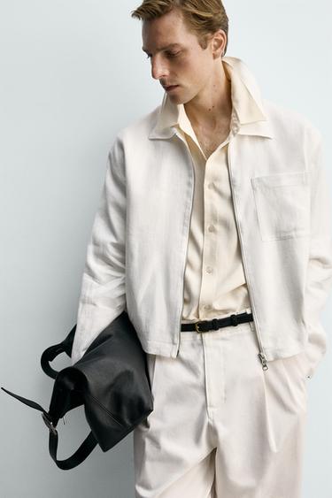 100% LINEN ZIP-UP JACKET - White by Zara - Image 5