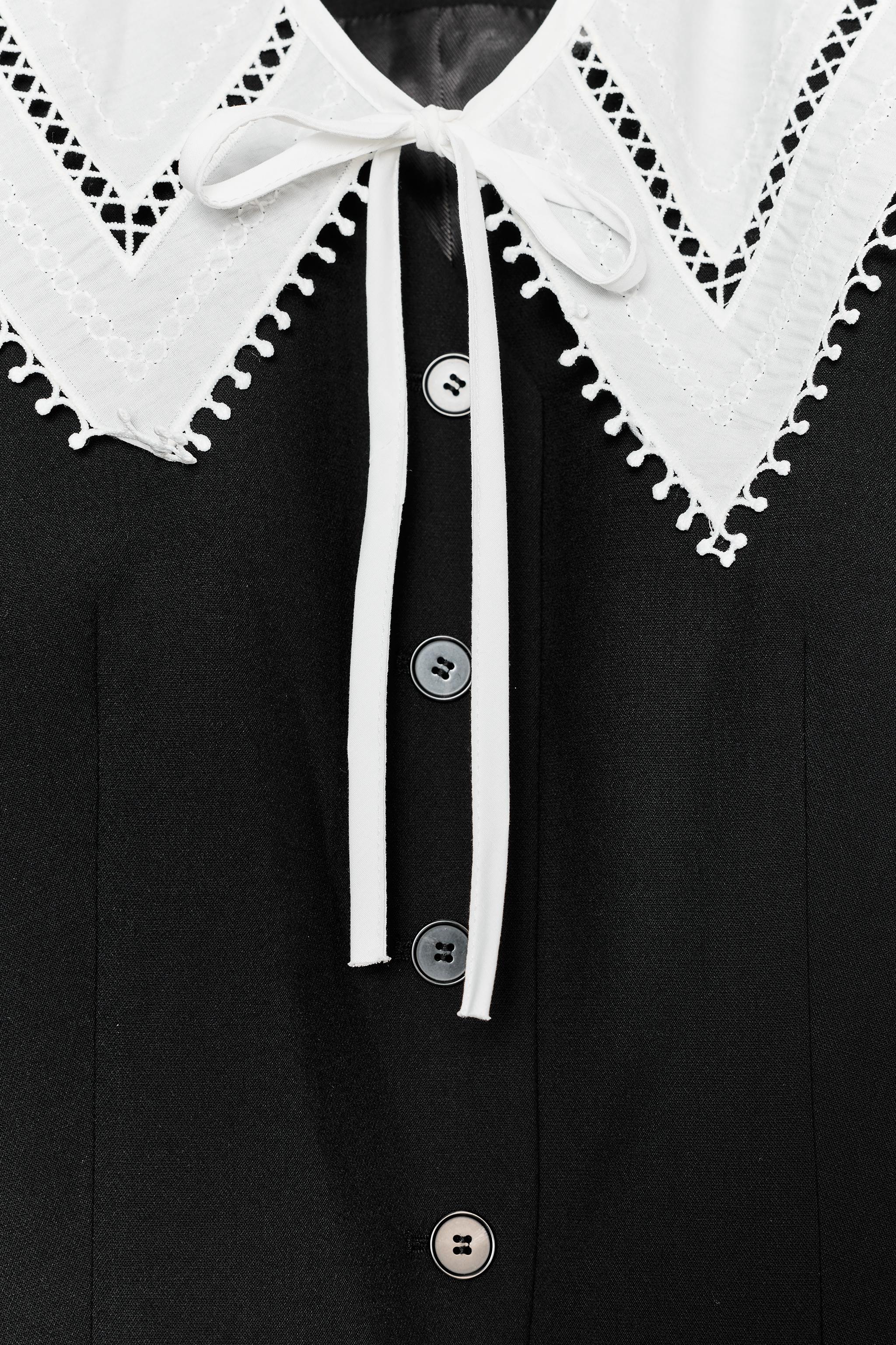 【ZARA】コントラストの効いた取り外し可能なネックブレザー コントラストの効いた取り外し可能なネックブレザー - ブラック | ZARA