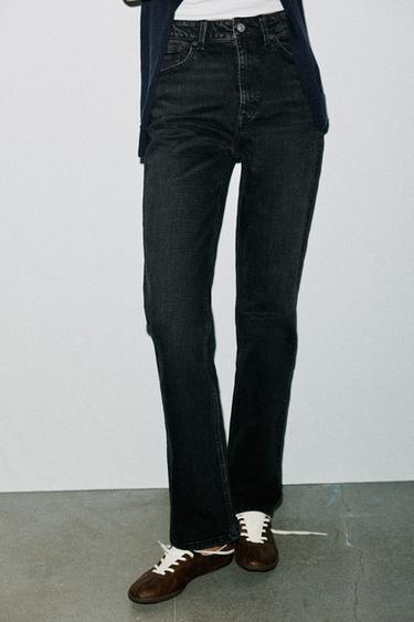TRF HIGH-WAIST STRAIGHT LEG JEANS - Black by Zara