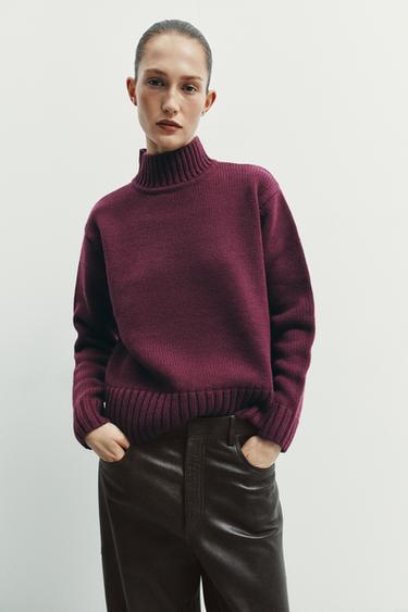 HIGH NECK KNIT JUMPER - Purple by Zara