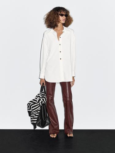 Zara Poplin shirt with golden buttons - White