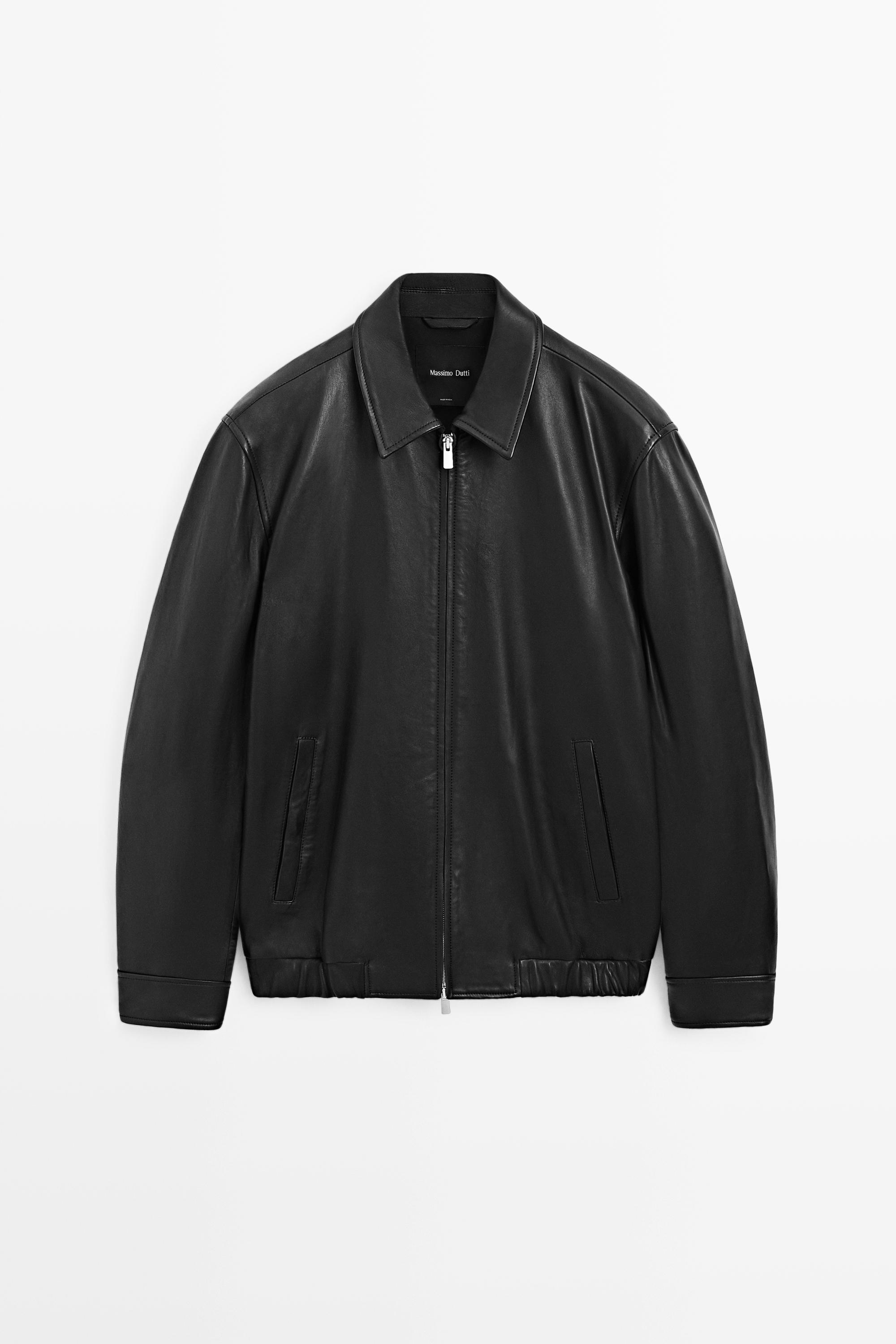 Blouson détail col en cuir nappa