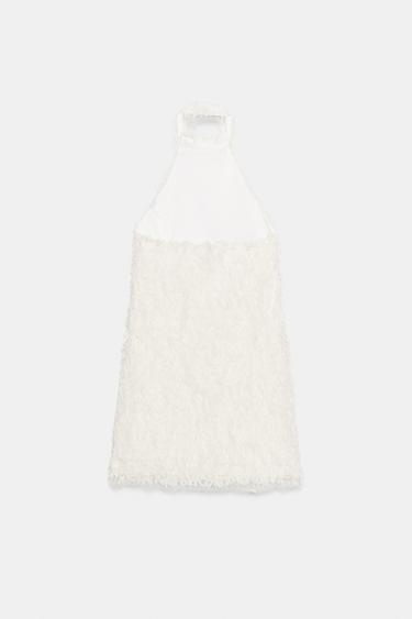ROBE COURTE EN MAILLE À FRANGES - Écru de Zara - Image 6