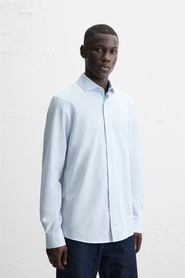 Zara COTTON - LYOCELL SHIRT - Light blue