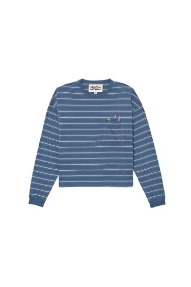 STRIPED T-SHIRT WITH EMBROIDERED POCKET - Blues by Zara