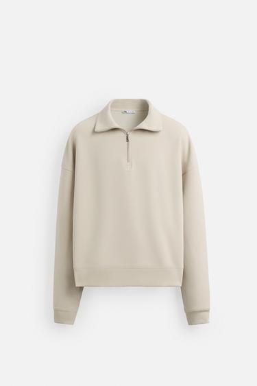 TECHNICAL QUARTER-ZIP SWEATSHIRT - Stone by Zara