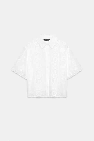 EMBROIDERED SHORT SLEEVE SHIRT - White by Zara - Image 7