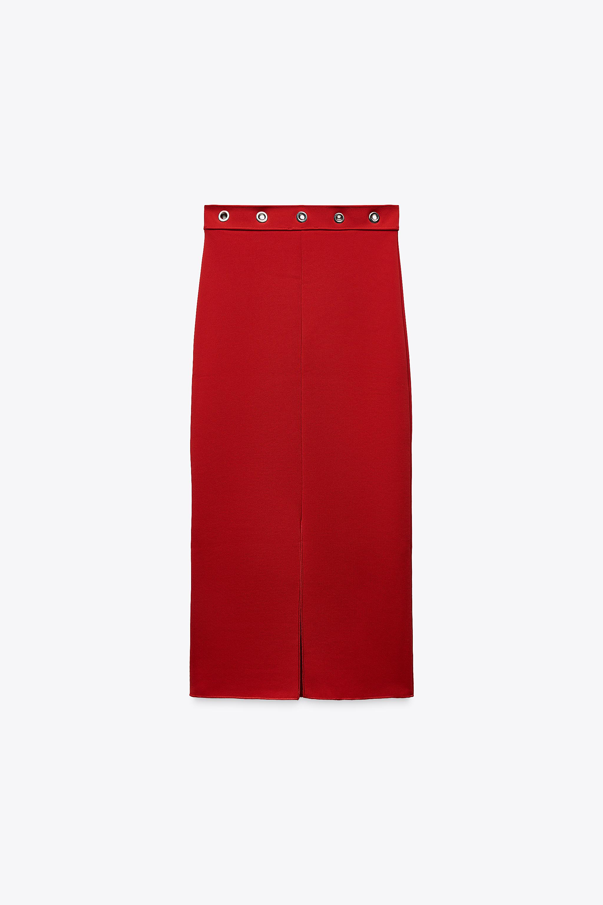 コンツーリング ストレッチ ミディ丈スカート - レッド | ZARA