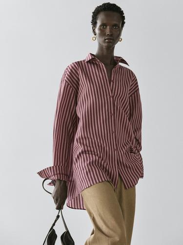 Zara Flowing shirt with striped detailing - Brown