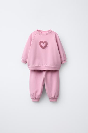 EMBROIDERED TOWELLING SWEATSHIRT AND JOGGERS SET - Pink by Zara