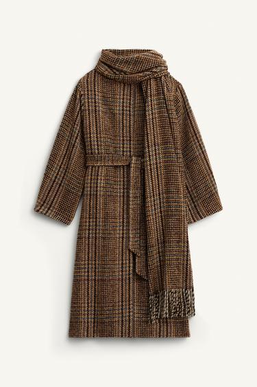 Zara PLAID SCARF COAT LIMITED EDITION - Brown