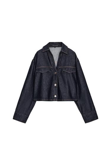 Z1975 CROPPED DENIM SHIRT WITH FLAPS - Blue by Zara