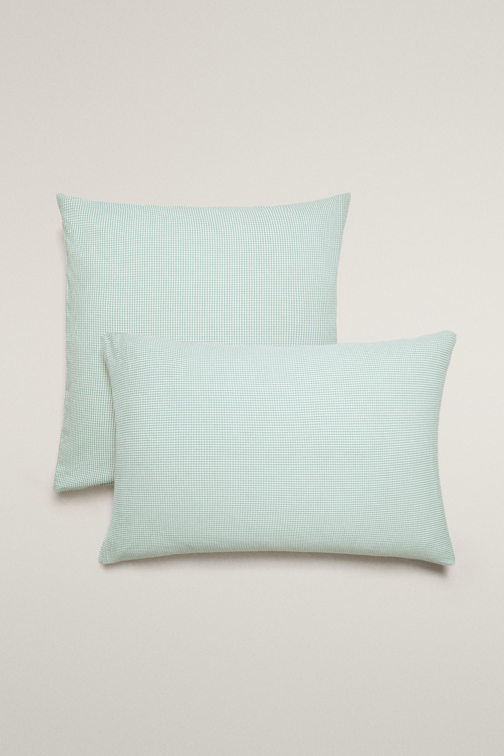 CHECK SEERSUCKER PILLOWCASE — Green