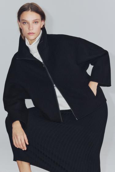 ZW COLLECTION WOOL-BLEND CROPPED COAT — Black 2