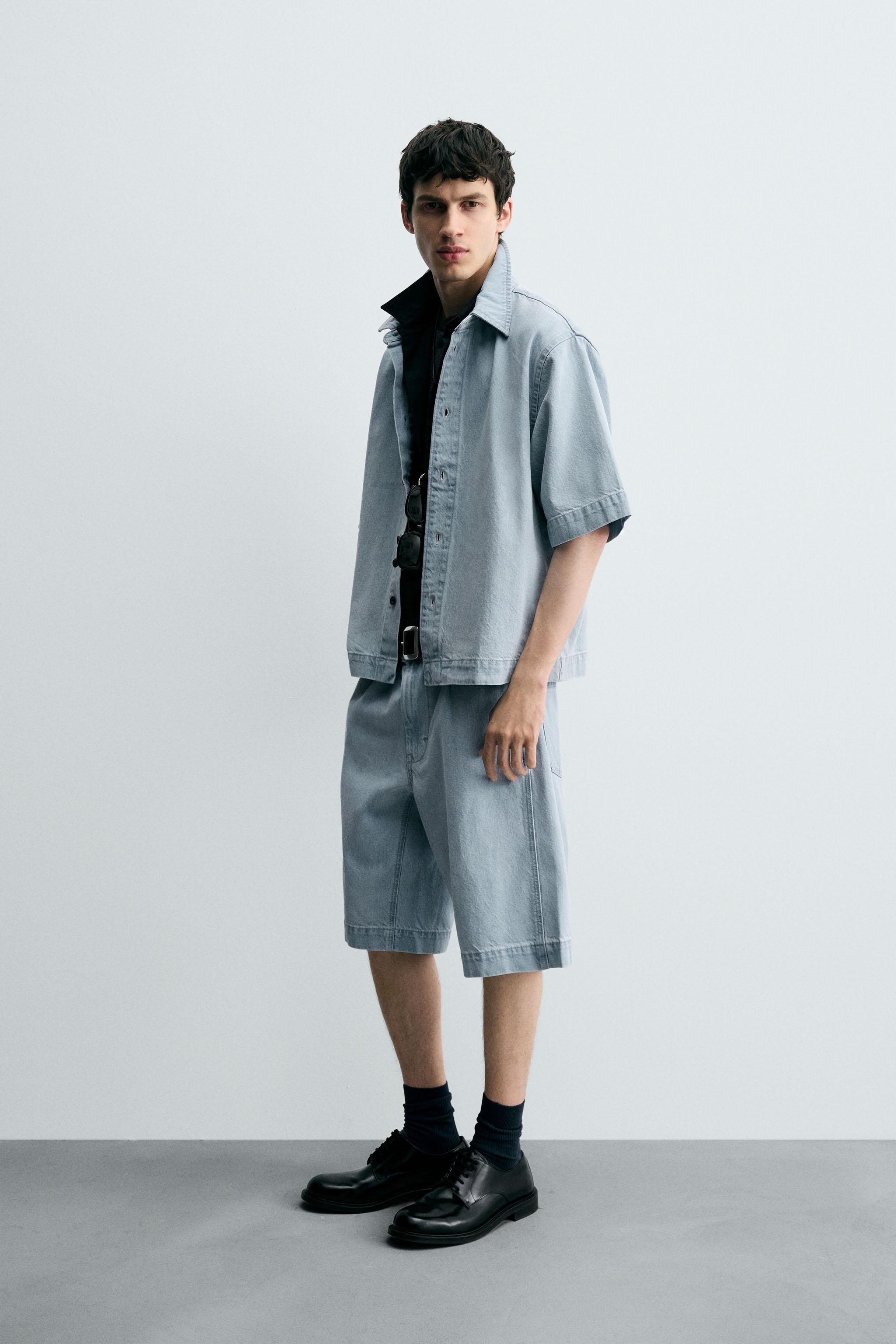 SHORT SLEEVE DENIM SHIRT - Sky blue | ZARA United States