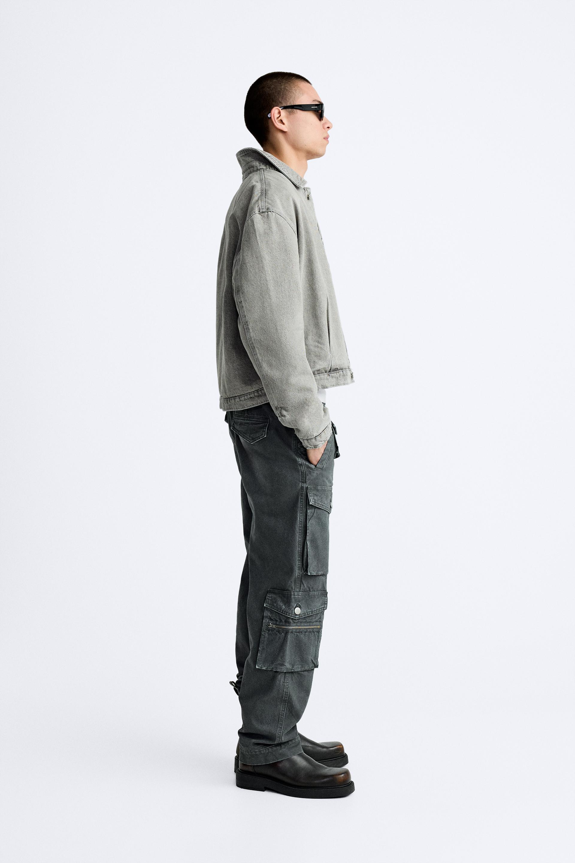 ZARA NEW MAN Cargo Trousers Utility Jeans Pockets Pant Grey 5575