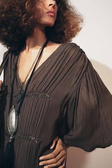 EMBROIDERED BEADED DRESS ZW COLLECTION - Mink by Zara - Image 4