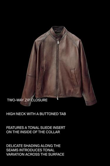 Cazadora cuello alto piel napa - Cuero de Zara