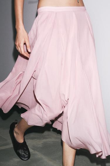 Zara ZW COLLECTION FLared COTTON SKIRT - Pink