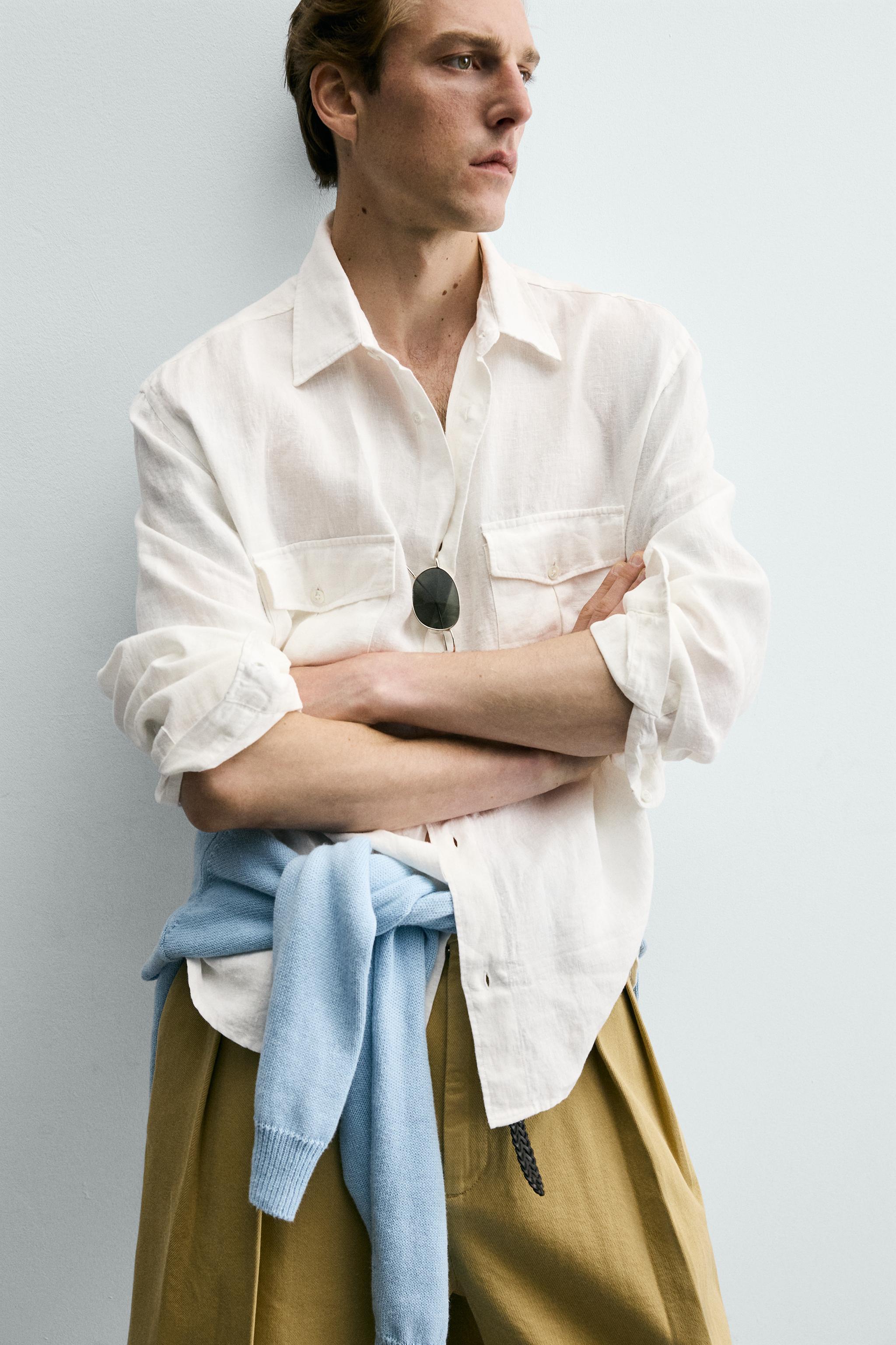 100% LINEN RELAXED FIT SHIRT WITH POCKETS