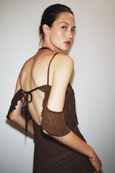 TEXTURED MIDI DRESS - Chocolate by Zara - Image 4