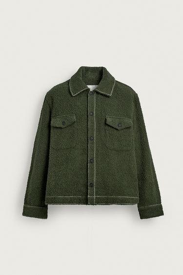 TEXTURED TOPSTITCHING OVERSHIRT - Dark green by Zara