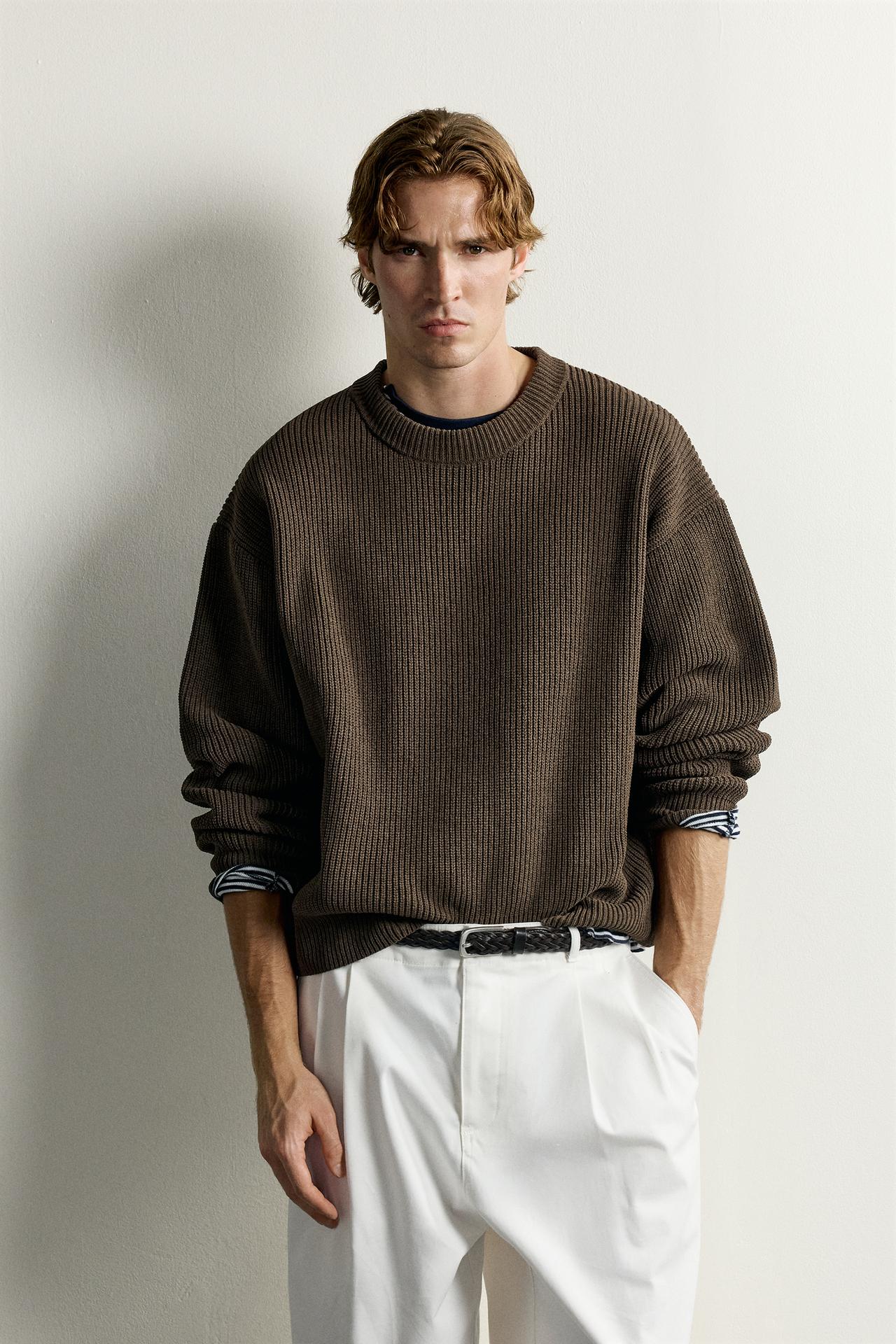 CHENILLE RELAXED FIT SWEATER — Brown