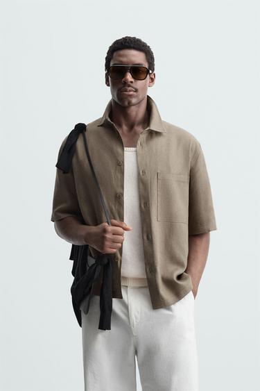 Zara VISCOSE - JUTE SHIRT - Mink