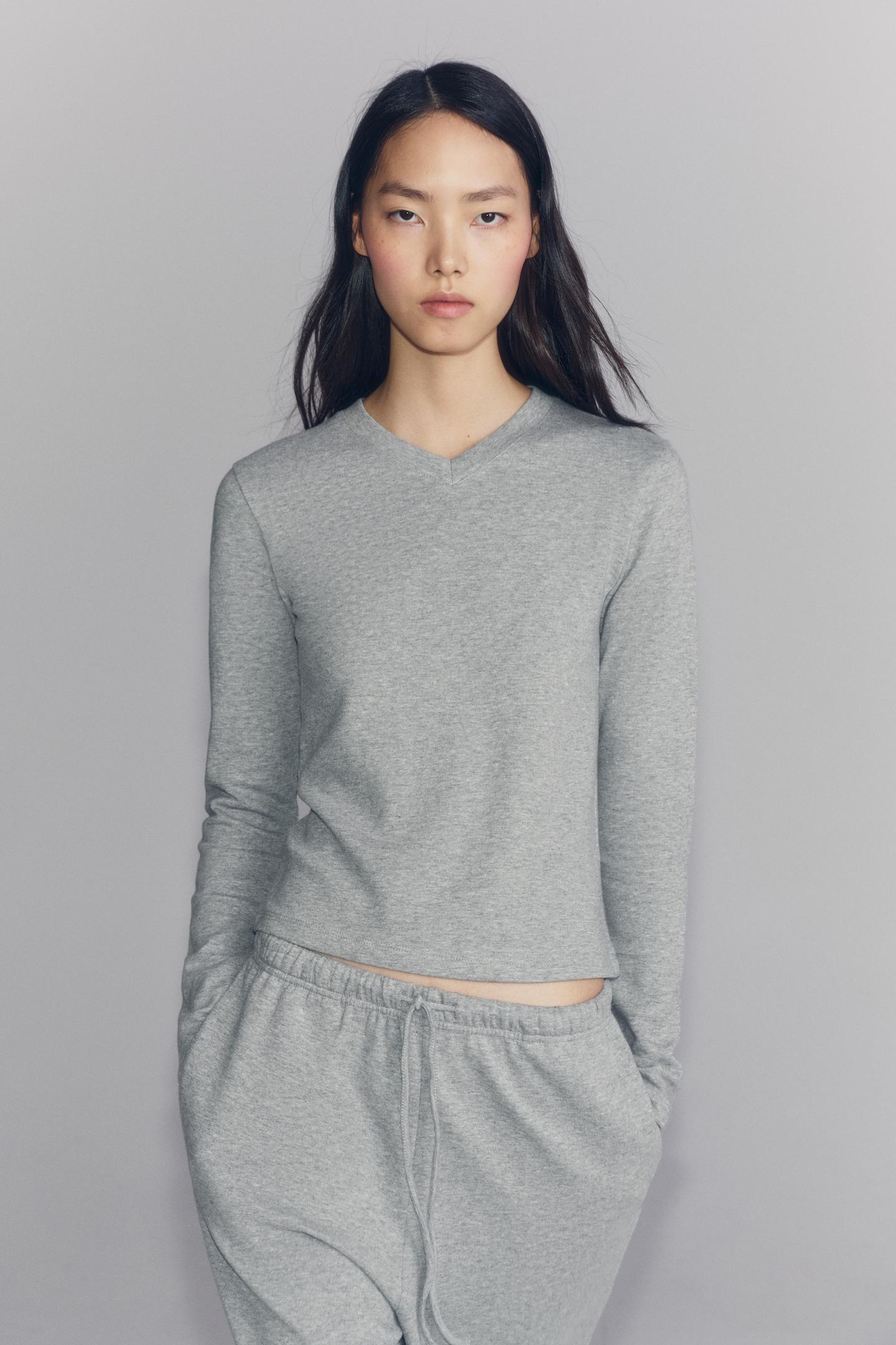 Женская футболка Zara V-NECK, цвет: Серый — фото 4