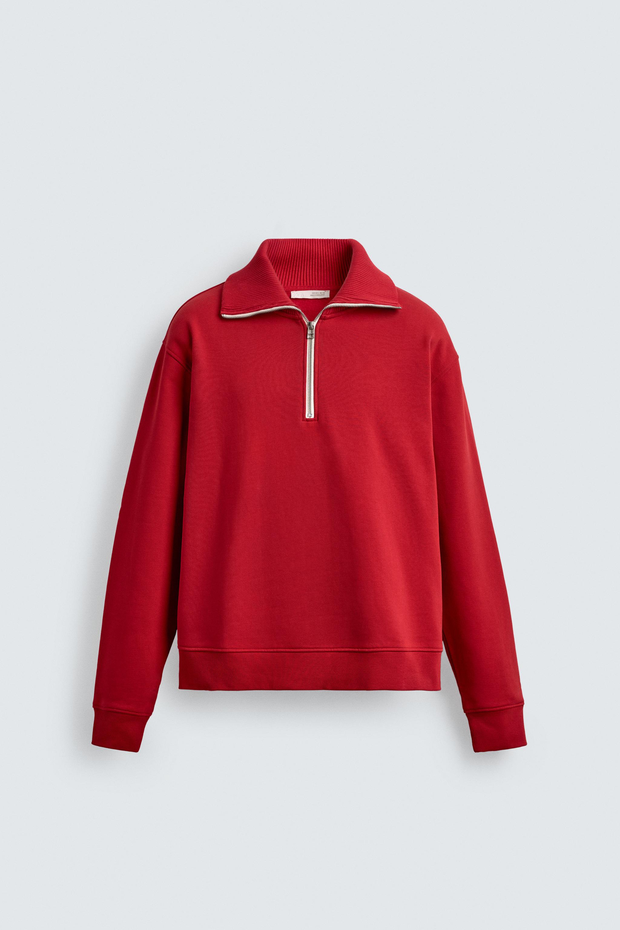 QUARTER-ZIP SWEATSHIRT - Red | ZARA South Africa