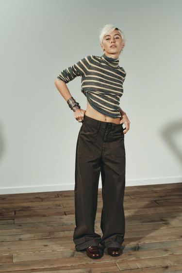 Zara POCKET CARGO PANTS - Chocolate