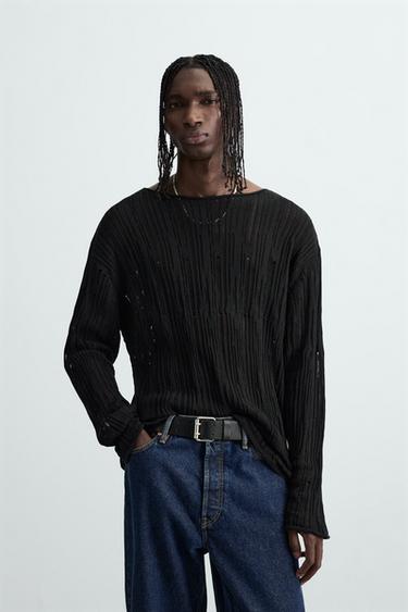 DECONSTRUCTED TEXTURED SWEATER - Black by Zara - Image 1
