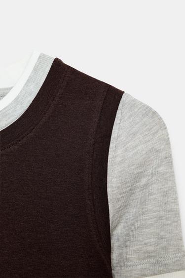TRIPLE EFFECT LONG SLEEVE T-SHIRT - Brown by Zara - Image 6