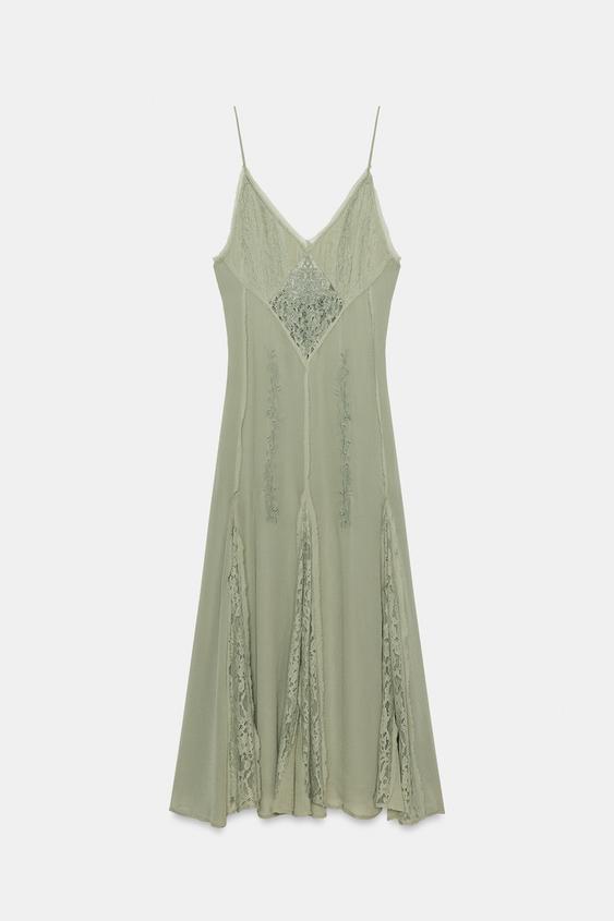 zara embroidered dress green ZW COLLECTION RUFFLE - Sea Elegant gowns evening